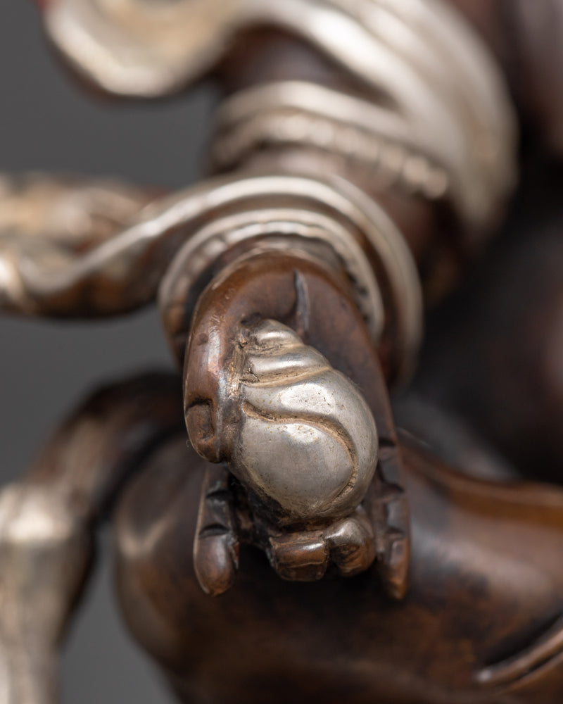 Sacred Dzambhala Figurine | Oxidized Copper and Silver-Plated Statue