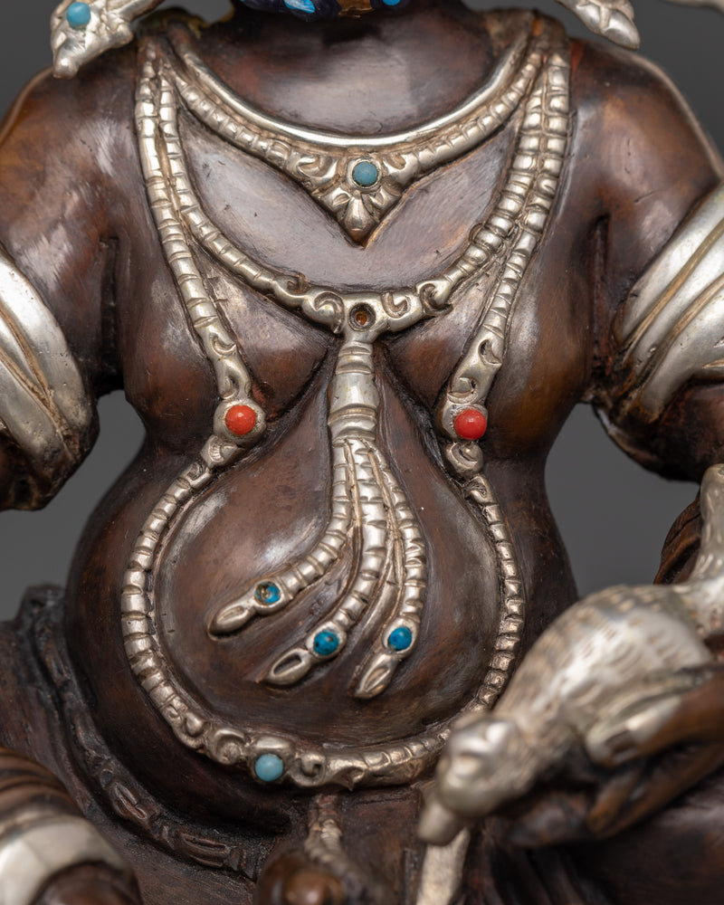 Sacred Dzambhala Figurine | Oxidized Copper and Silver-Plated Statue