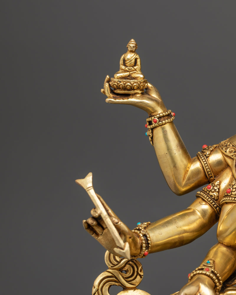 Sacred Namgyalma Statue | 24K Gold Gilded Copper Body with Gold & Acrylic Paintings