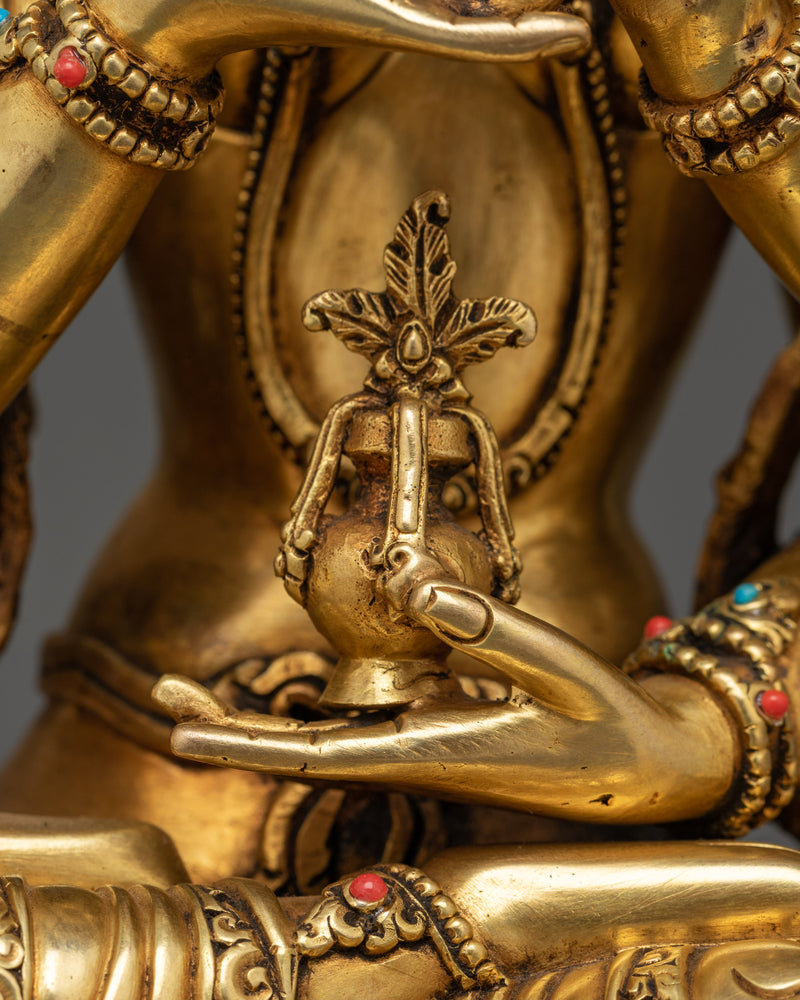 Sacred Namgyalma Statue | 24K Gold Gilded Copper Body with Gold & Acrylic Paintings