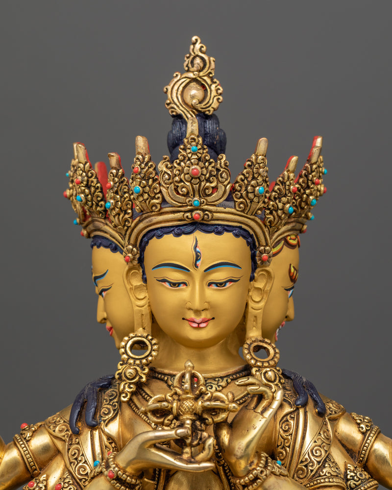 Sacred Namgyalma Statue | 24K Gold Gilded Copper Body with Gold & Acrylic Paintings