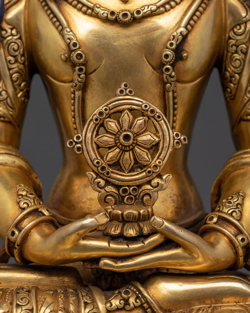 Sacred Vairocana Statue | 24K Gold Gilded Copper Body with Gold & Acrylic Paintings