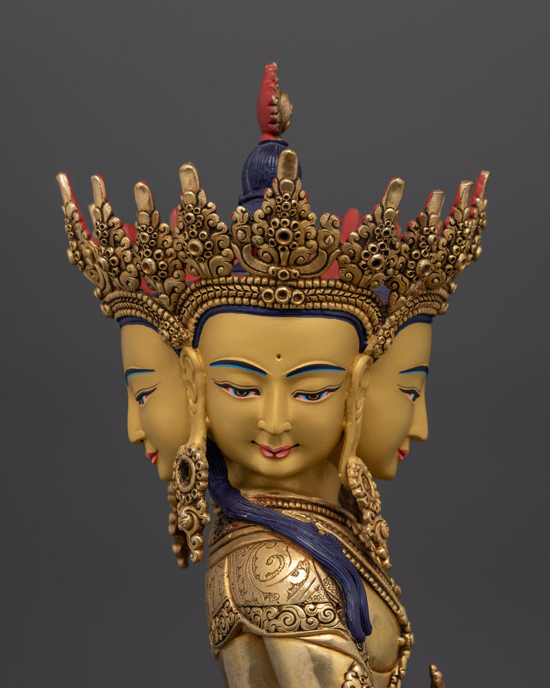 Sacred Vairocana Statue | 24K Gold Gilded Copper Body with Gold & Acrylic Paintings