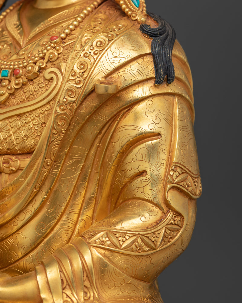 Sacred Guru Rinpoche Statue | 24K Gold Gilded with Hand Carved Gemstones