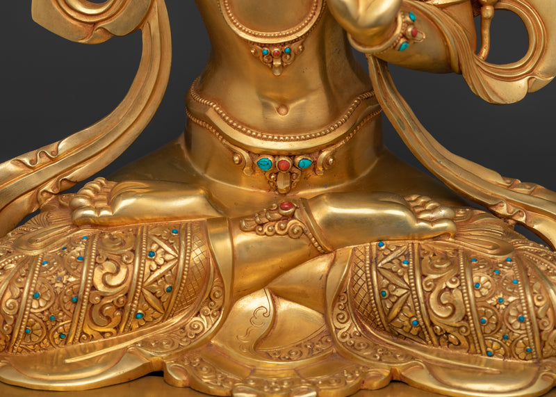 Sacred Manjushri Bodhisattva Statue | 24K Gold Gilded with Hand Carved Gemstones