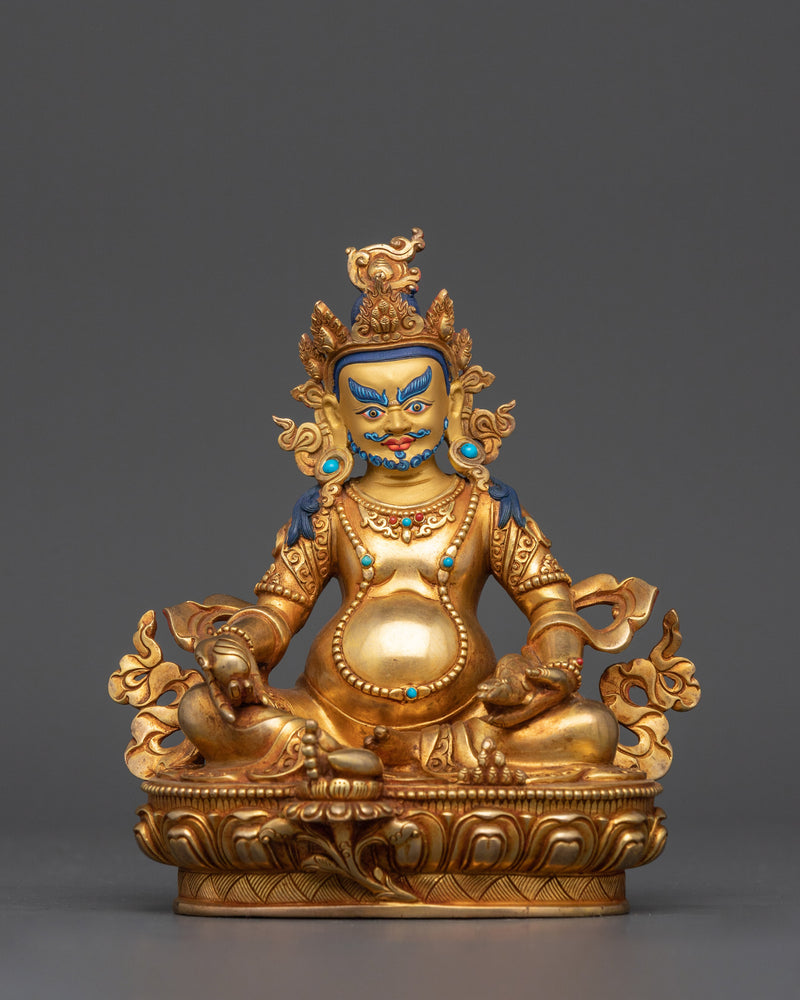 Dzambhala Sculpture for Shrine | 24K Gold Gilded Copper Deity Statue