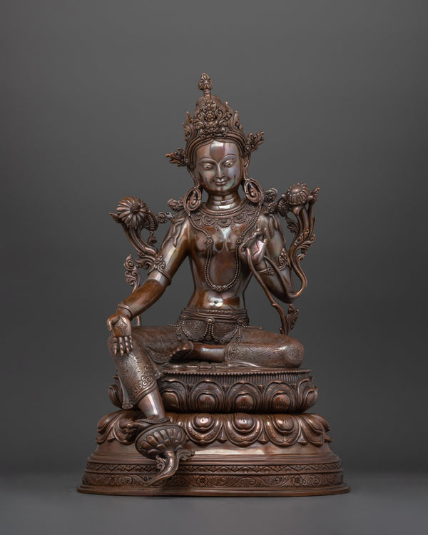 Sacred Green Tara Sculpture | Oxidized Copper Buddhist Deity Statue