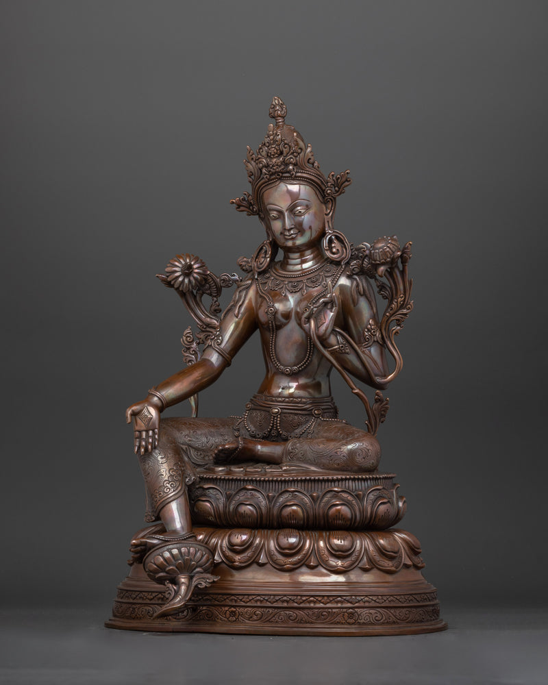 Sacred Green Tara Sculpture | Oxidized Copper Buddhist Deity Statue