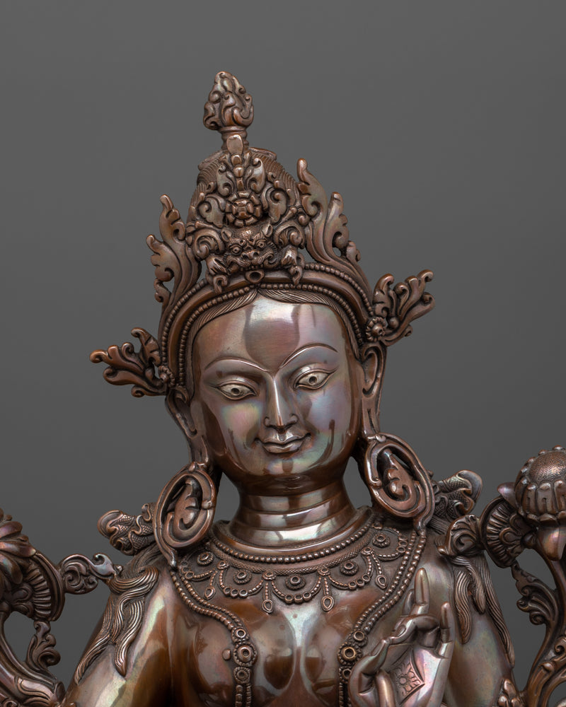 Sacred Green Tara Sculpture | Oxidized Copper Buddhist Deity Statue