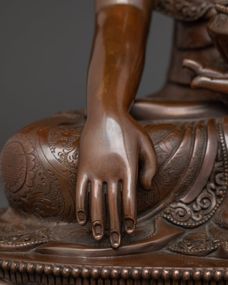 Sacred Shakyamuni Buddha Figurine | Oxidized Copper Buddhist Statue