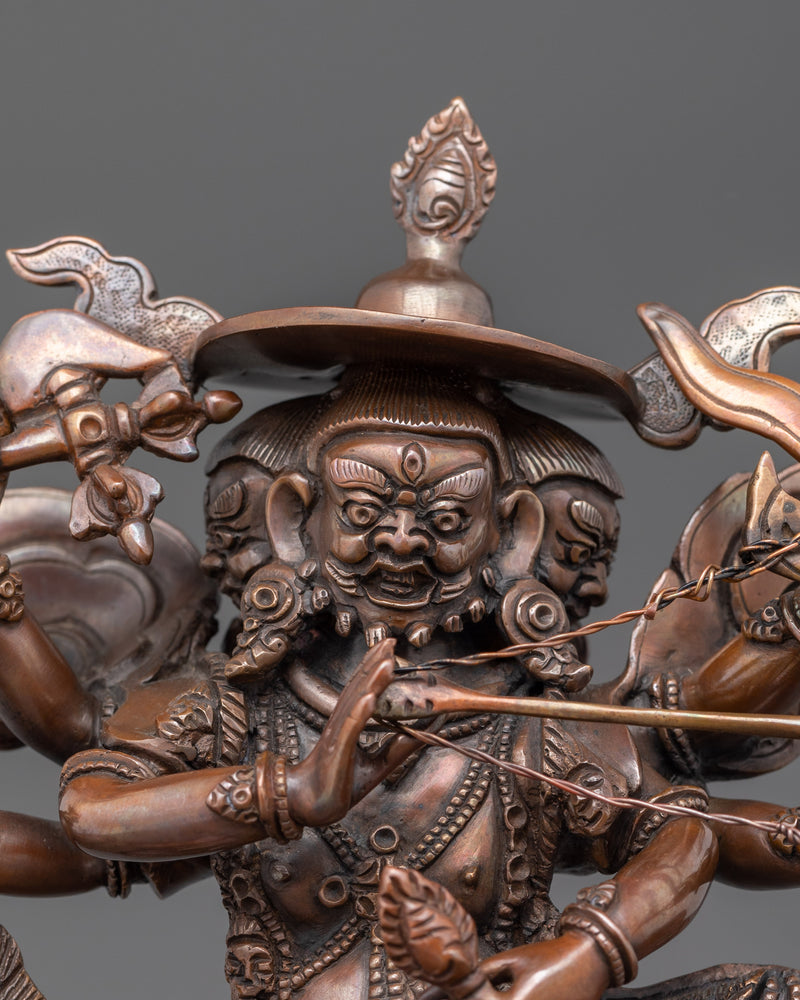 Sacred Pehar Gyalpo Statue | Oxidized Copper Buddhist Deity