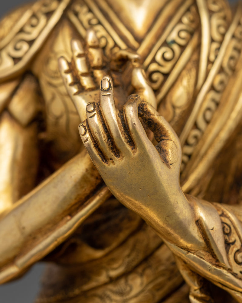 Tsongkhapa Lama Statue | 24K Gold Gilded Copper Masterpiece