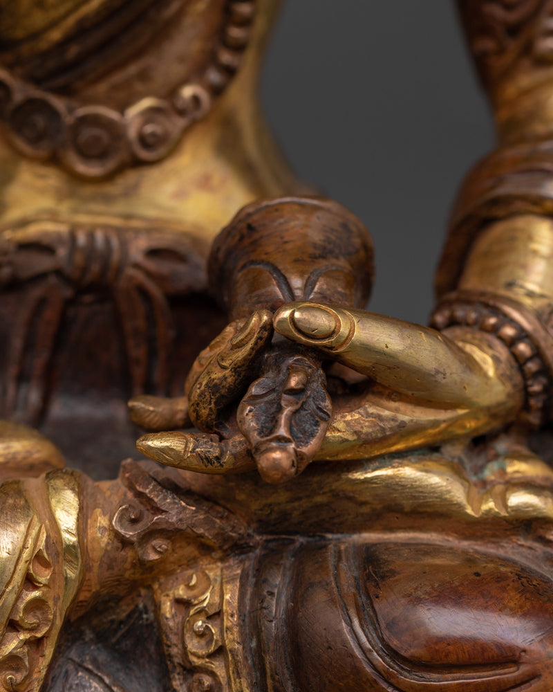 Sacred Vajrasattva Figurine | Gold Gilded Oxidized Copper Art