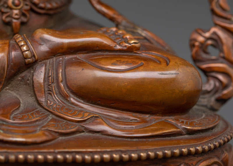 Hand-carved Manjushri Deity Statue | Oxidized Copper Wisdom Sculpture