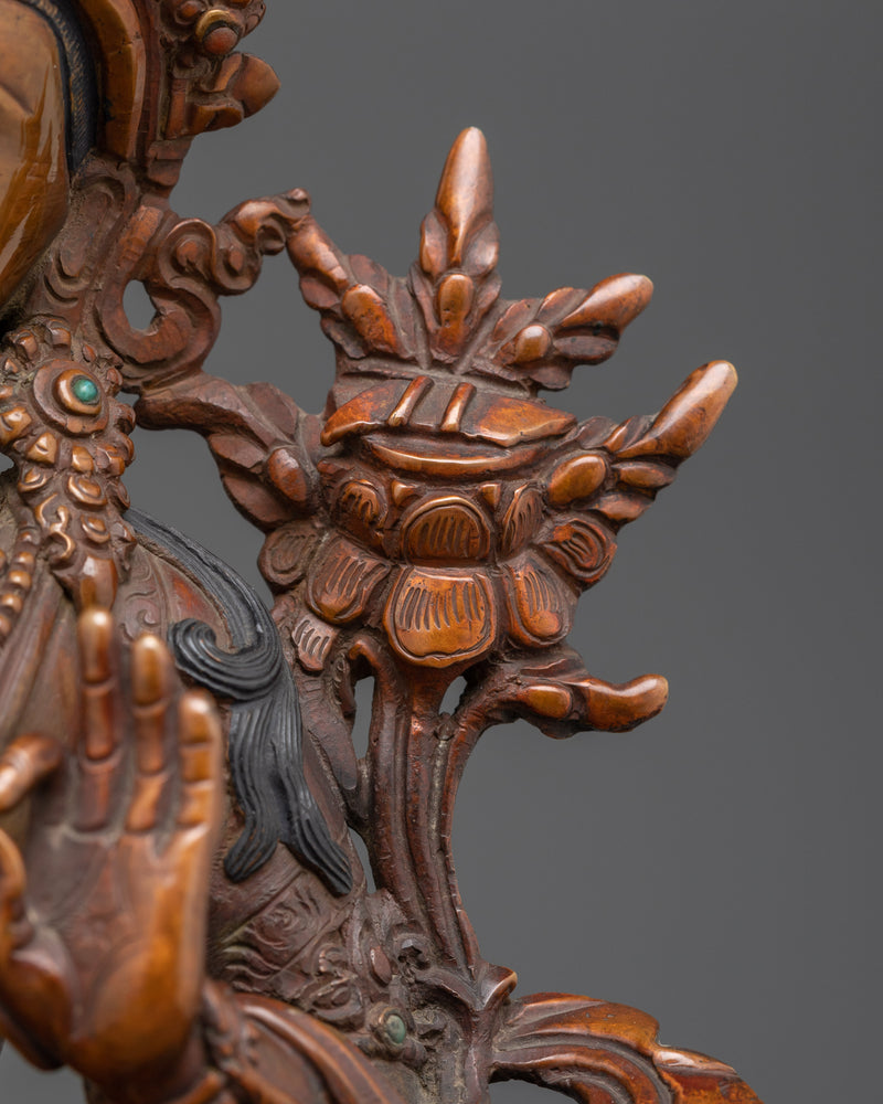 Hand-carved Manjushri Deity Statue | Oxidized Copper Wisdom Sculpture