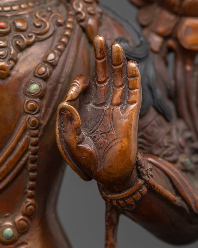 Hand-carved Manjushri Deity Statue | Oxidized Copper Wisdom Sculpture