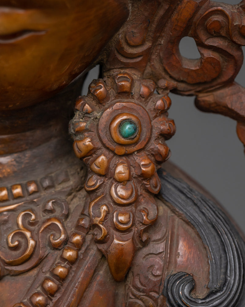 Hand-carved Manjushri Deity Statue | Oxidized Copper Wisdom Sculpture