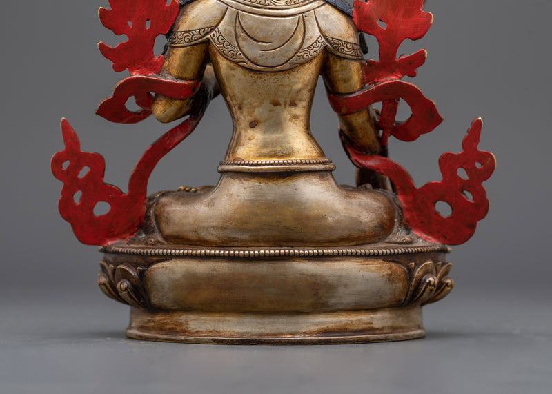 Sacred White Tara Buddha Statue | Antique Finished Gold Gilded Copper Sculpture