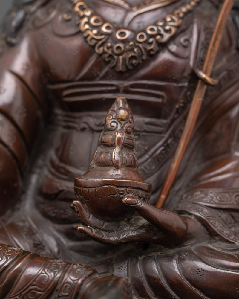 Asian-made Sacred Guru Rinpoche Sculpture | Oxidized Copper Statue of Padmasambhava