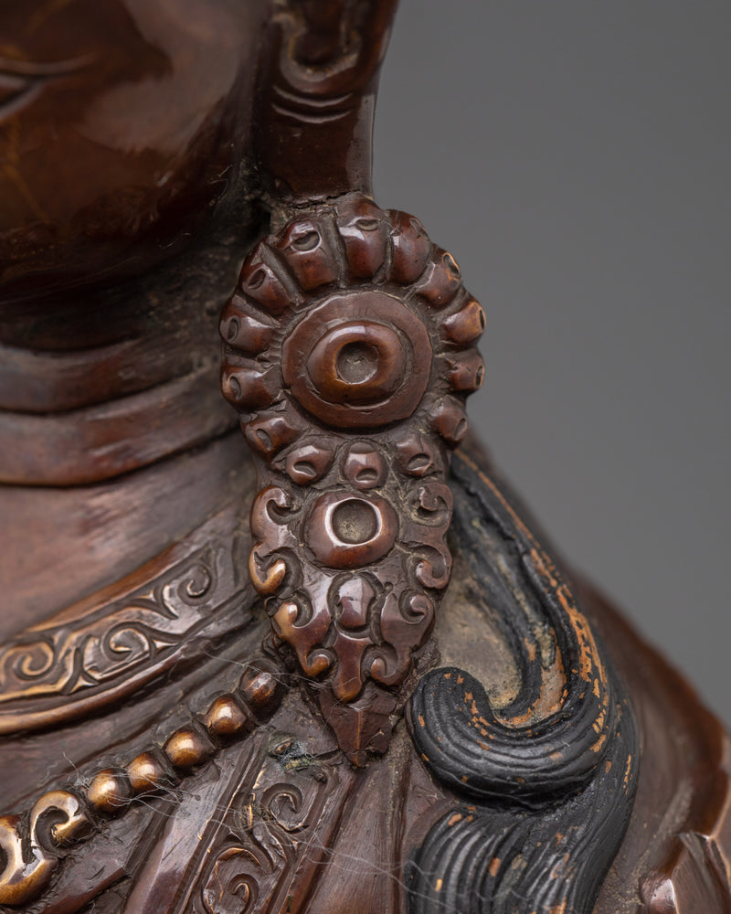 Asian-made Sacred Guru Rinpoche Sculpture | Oxidized Copper Statue of Padmasambhava