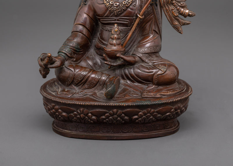 Asian-made Sacred Guru Rinpoche Sculpture | Oxidized Copper Statue of Padmasambhava