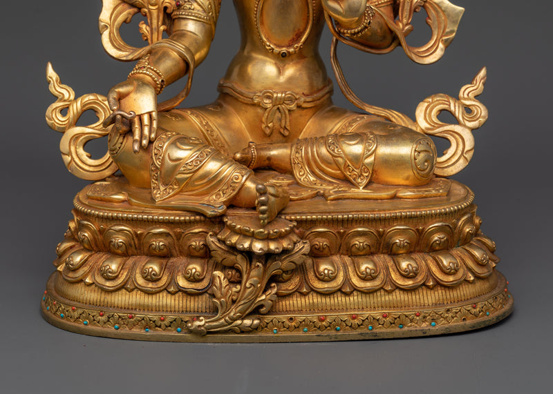 Green Tara Buddhist Deity Statue | 24K Gold Gilded Copper