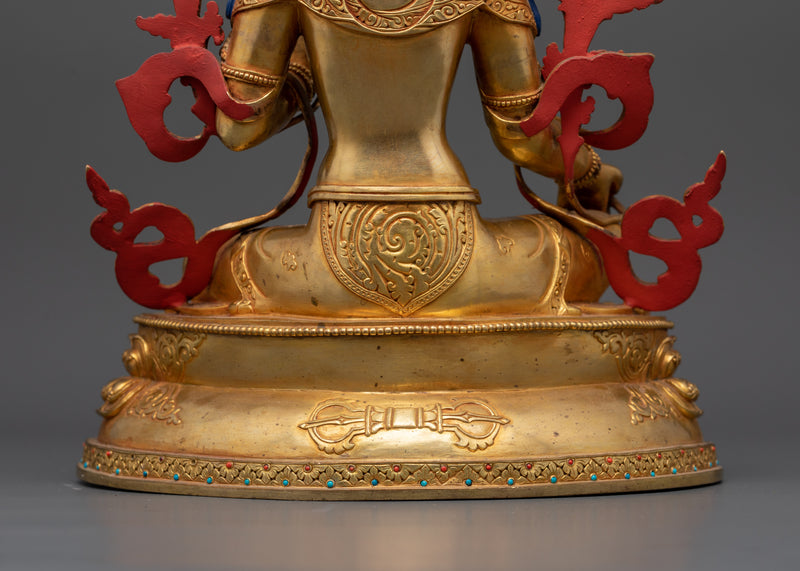 Green Tara Buddhist Deity Statue | 24K Gold Gilded Copper