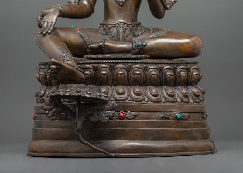 Sacred Green Tara Deity Statue | Hand-Carved Gemstone and Oxidized Copper Masterpiece