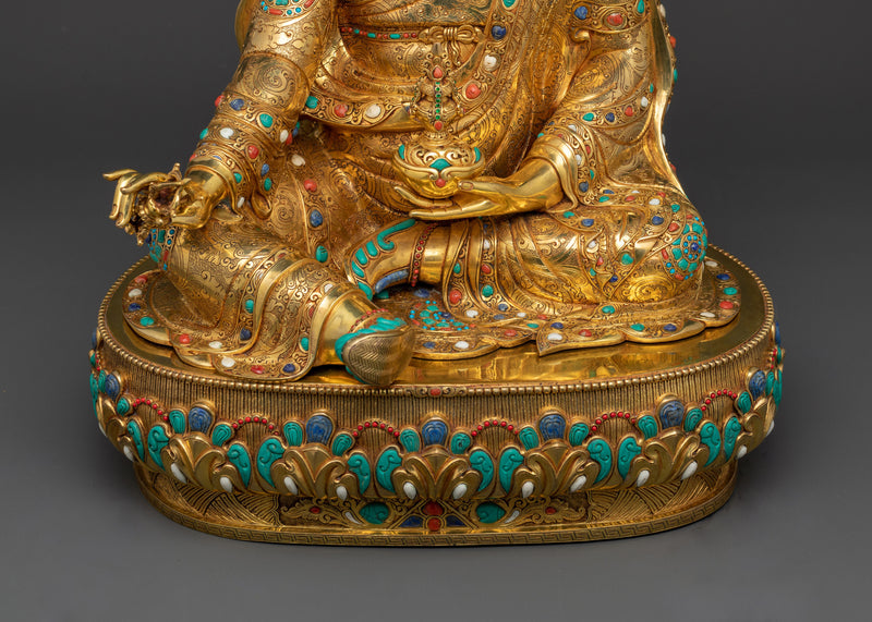 Deva Guru Rinpoche Statue | 24K Gold Gilded Gemstone Copper Masterpiece