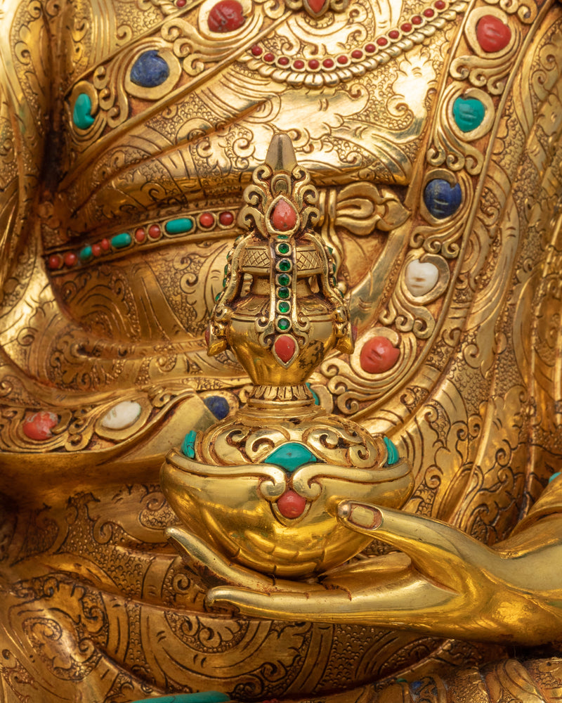 Deva Guru Rinpoche Statue | 24K Gold Gilded Gemstone Copper Masterpiece