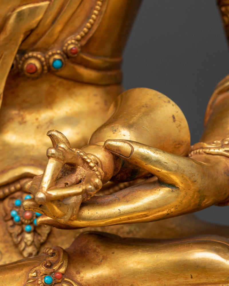 Sadhana Vajrasattva Sculpture | 24K Gold Gilded Gemstone Copper Masterpiece