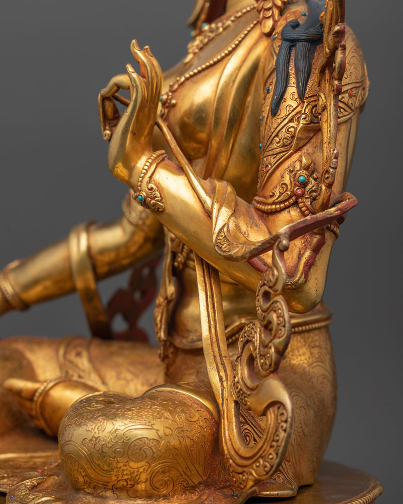 Spiritual Green Tara Figurine | 24K Gold Gilded Gemstone Copper Masterpiece