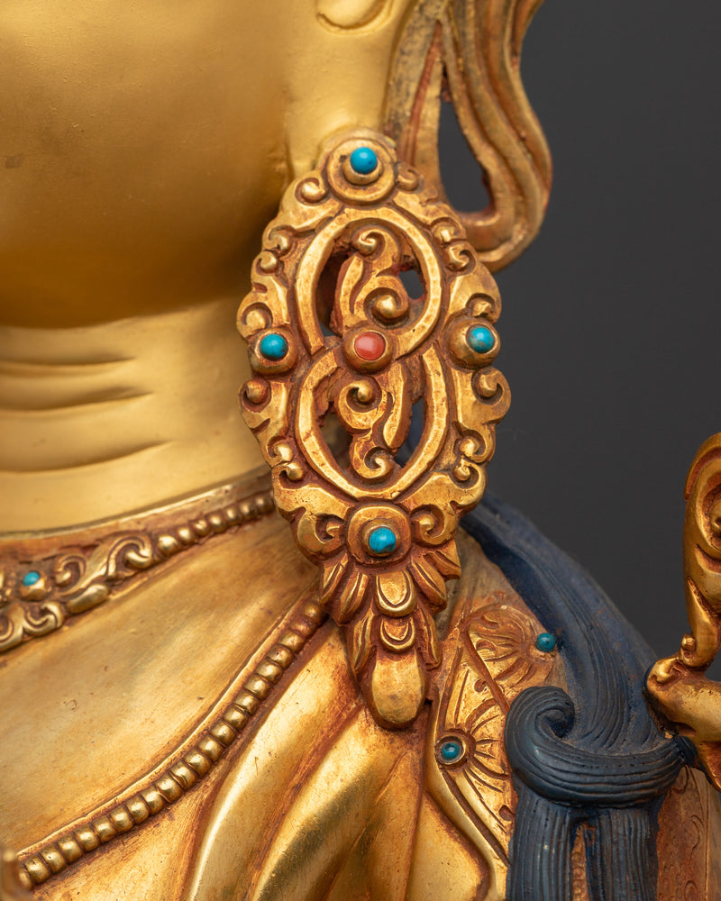 Spiritual Green Tara Figurine | 24K Gold Gilded Gemstone Copper Masterpiece