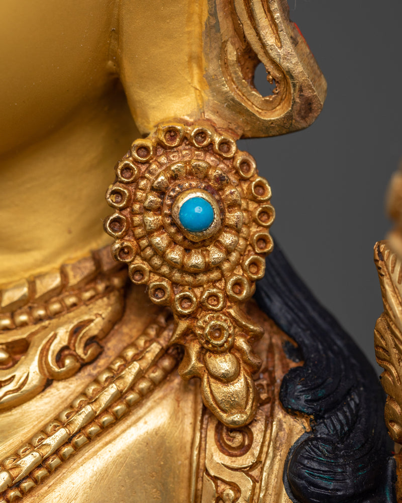 Enlightened Green Buddha Tara Statue | 24K Gold Gilded Copper Sculpture