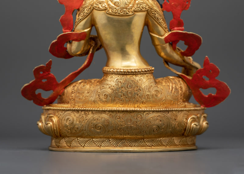 Enlightened Green Buddha Tara Statue | 24K Gold Gilded Copper Sculpture