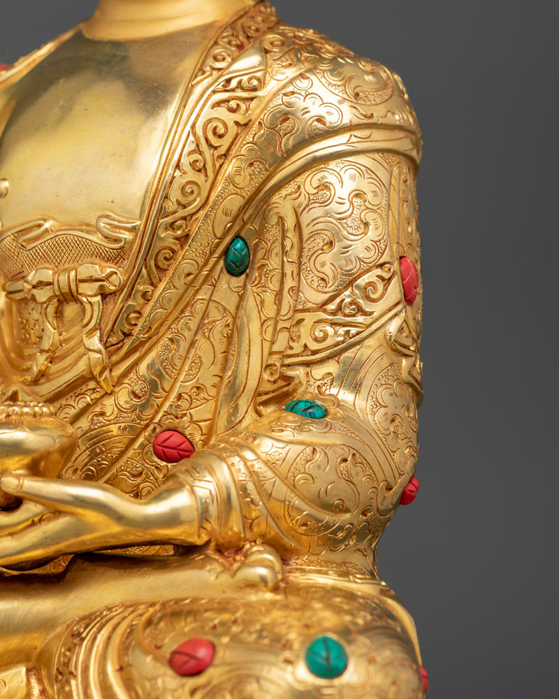 Gemstone Adorned Amitabha Buddha of Pure Land Statue | 24K Gold Gilded Decor