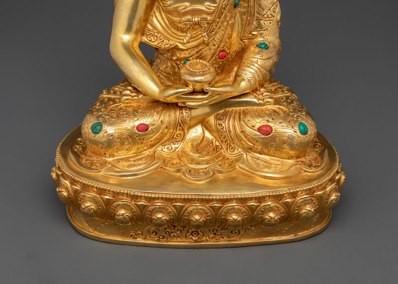 Gemstone Adorned Amitabha Buddha of Pure Land Statue | 24K Gold Gilded Decor