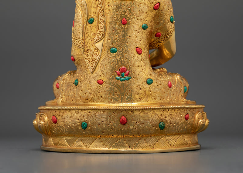 Gemstone Adorned Amitabha Buddha of Pure Land Statue | 24K Gold Gilded Decor