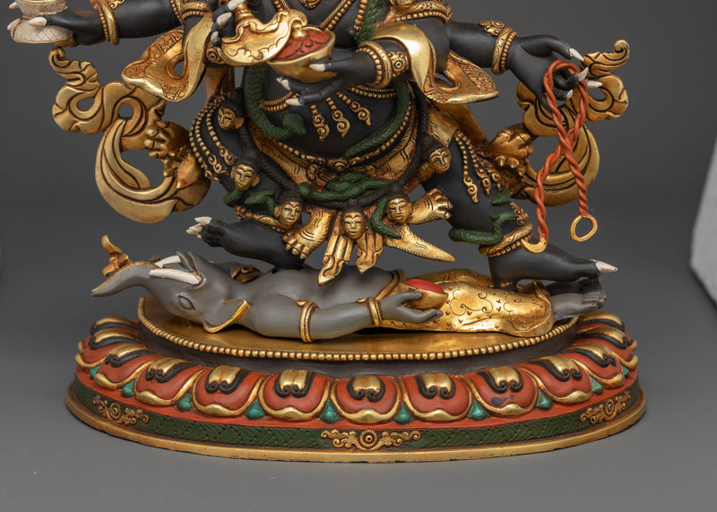 24K Gold Gilded Six-Armed Mahakala Deity | Fierce Protector of the Dharma