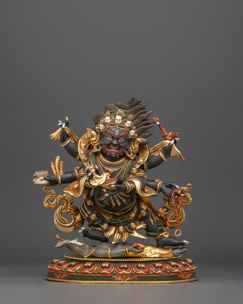 24K Gold Gilded Six-Armed Mahakala Deity | Fierce Protector of the Dharma