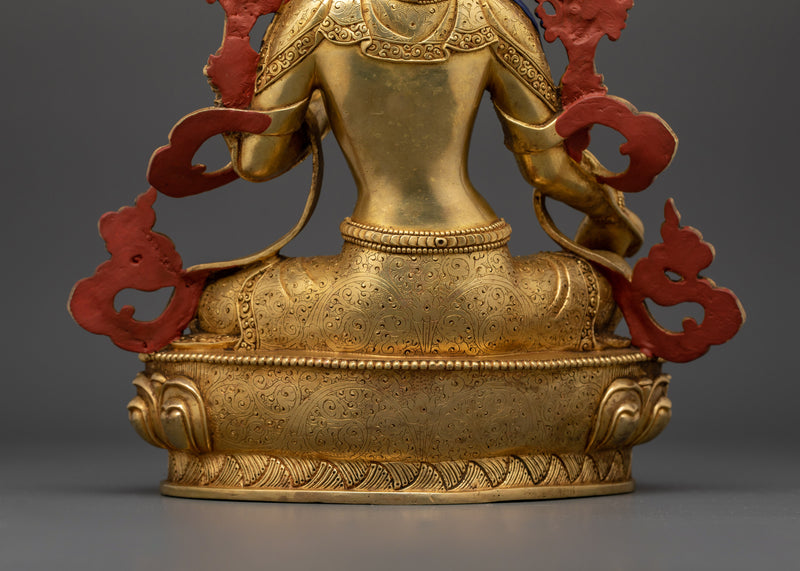 Elegant Green Tara Female Buddha Goddess | 24K Gold Gilded Statue