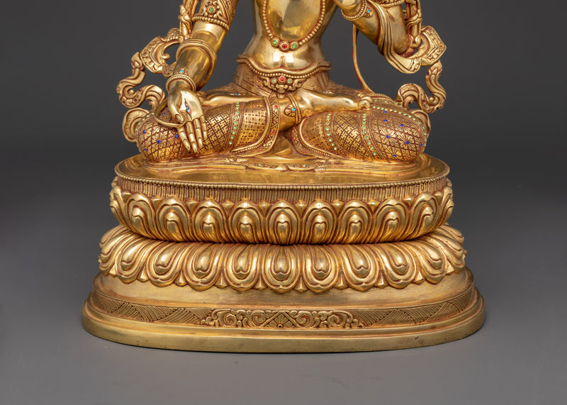 White Tara Buddhism Decor Sacred Gold Gilded Statue | Tibetan Spiritual Art