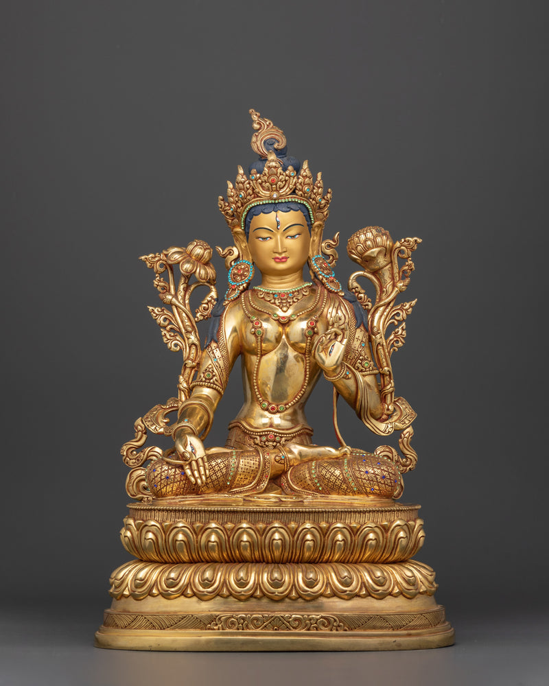 White Tara Buddhism Decor Sacred Gold Gilded Statue | Tibetan Spiritual Art