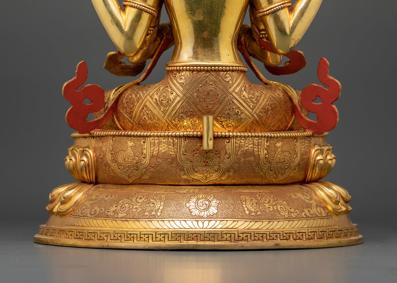 Avalokiteshvara Chenrezig Figurine | Gold-Gilded Compassion Deity | Tibetan Buddhist Art