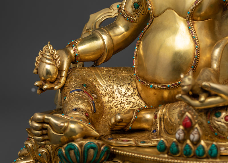 Wealth Deity Dzambhala Figure | 24K Gold Gilded Prosperity Icon | Handcrafted Tibetan Art