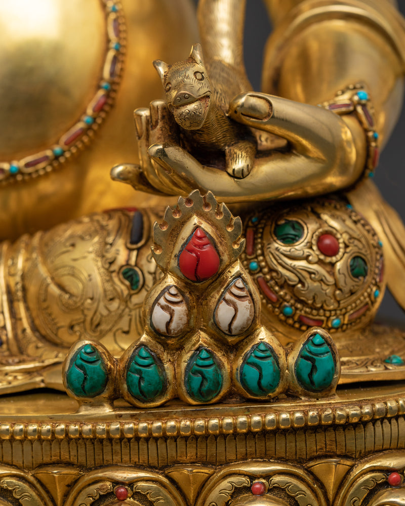 Wealth Deity Dzambhala Figure | 24K Gold Gilded Prosperity Icon | Handcrafted Tibetan Art