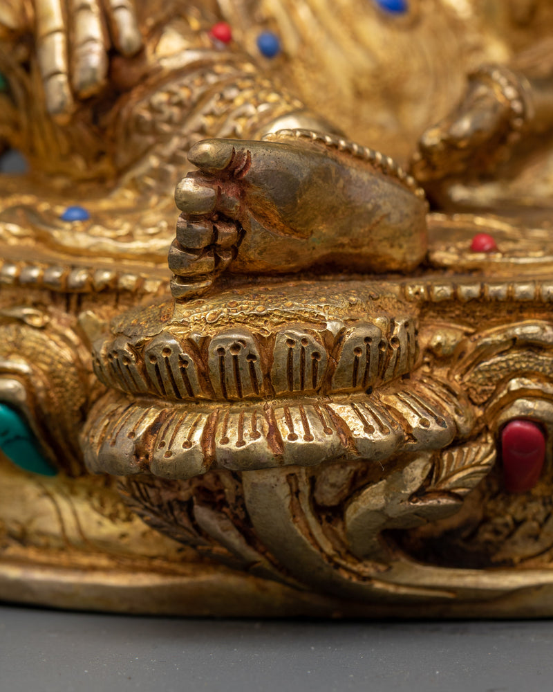 Sympathetic Green Tara Statue | Gold-Gilded Copper with Handcarved Gemstone