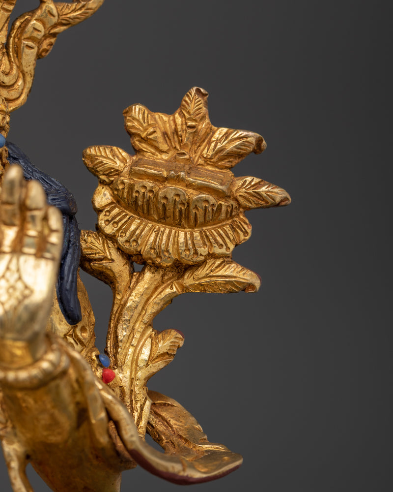 Manjushri Holding Flaming Sword | 24K Gold Gilded Copper with Handcarved Gemstone