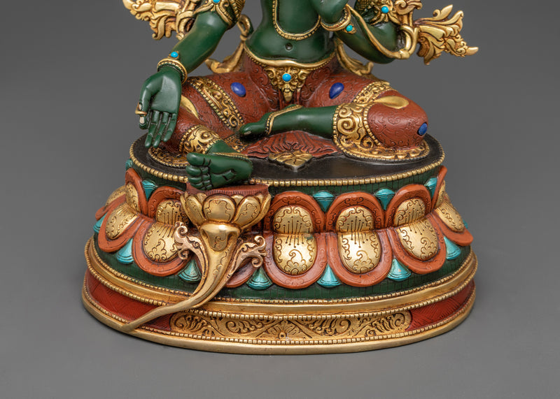 Green Tara Deity Goddess Statue | Handcrafted 24K Gold Gilded Buddhist Art