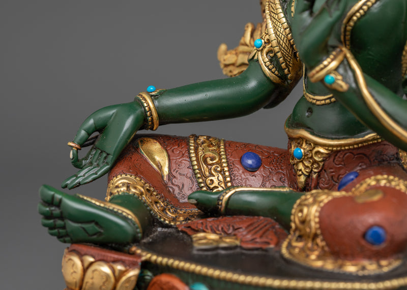 Green Tara Deity Goddess Statue | Handcrafted 24K Gold Gilded Buddhist Art